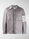 Thom Browne Medium Grey Down Fill 4-bar Shirt Jacket In Grey