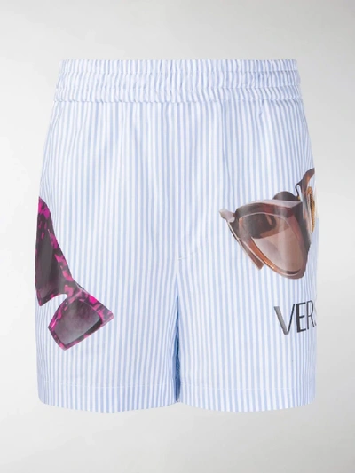 Versace Blue & White Striped Sunglasses Print Shorts