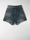 Saint Laurent High Waisted Denim Shorts In Blue