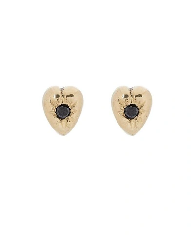 Acanthus Gold Heavy Heart Black Diamond Stud Earrings