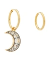 THEODORA WARRE Gold-Plated Crystal and Mother of Pearl Moon Mismatched Hoop Earrings,5059419035405