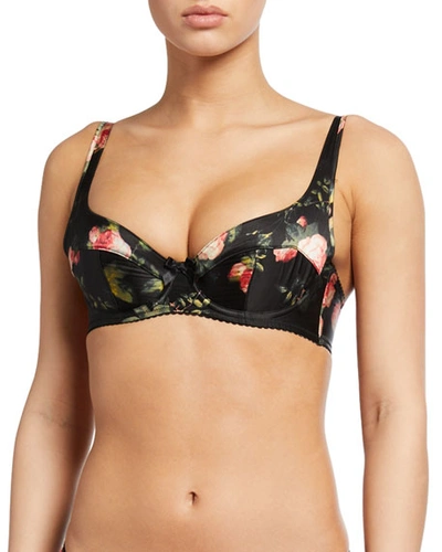 Agent Provocateur Elora Floral-print Silk Bra In Black Floralprint