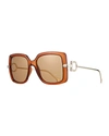 Ferragamo Gancio Rectangle Plastic & Metal Sunglasses In Brown