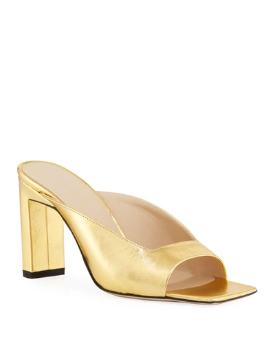 Wandler Isa Square Open-toe Metallic-leather Mules In Gold