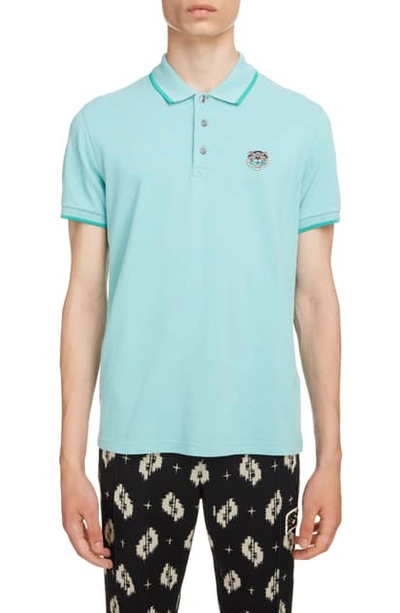 Kenzo Marled Cotton Polo In Aqua