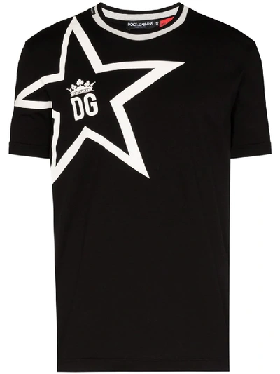 Dolce & Gabbana Star Dg Super Light Jersey T-shirt In Black