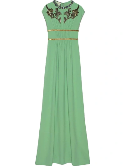 Gucci Crystal-embroidered Gown In Green