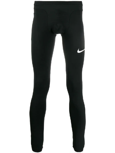 Nike Logo-print Compression Tights In Black