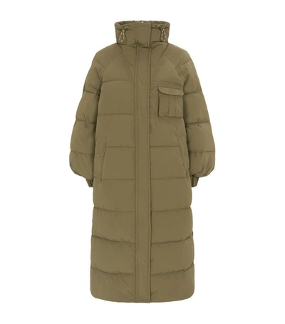 Ganni Quilted Shell Down Coat In Green