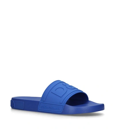 Dolce & Gabbana Logo-embossed Beachwear Slides In Blue