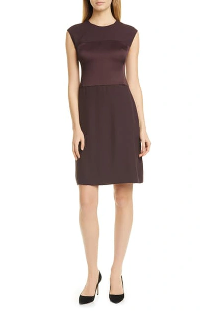 Hugo Boss Desma Satin & Matte A-line Dress In Merlot