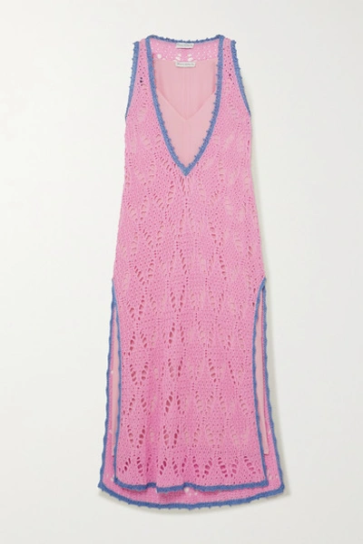 Jw Anderson Layered Two-tone Crocheted Cotton And Crepe De Chine Maxi Dress In Pink