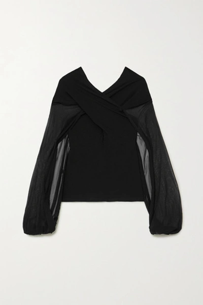 Jw Anderson Draped Stretch-jersey And Tulle Blouse In Black
