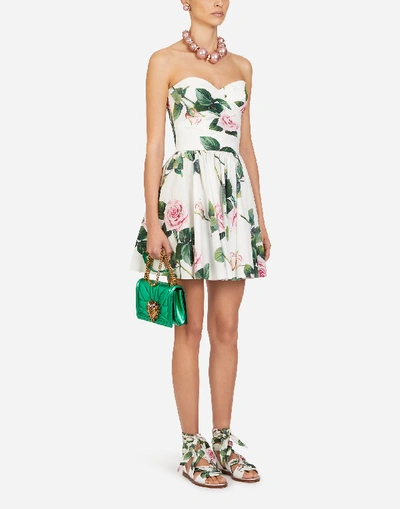 Dolce & Gabbana Short Poplin Tropical Rose Print Dress In Floral Print
