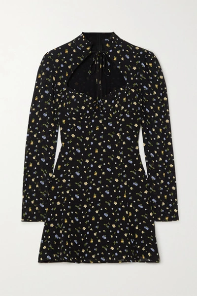 Reformation Vivianne Floral-print Georgette Mini Dress In Black