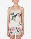 DOLCE & GABBANA TROPICAL ROSE PRINT LINGERIE TOP IN CHARMEUSE