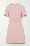 VALENTINO CRYSTAL-EMBELLISHED BELTED WOOL AND SILK-BLEND CREPE MINI DRESS