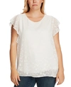 Vince Camuto Plus Size Patterned Flutter-sleeve Top In Pearl Ivory