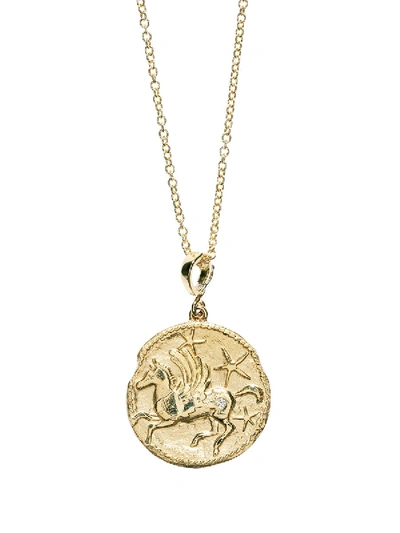 Azlee Limited Edition Large Pegasus Diamond Coin Necklace In Gold