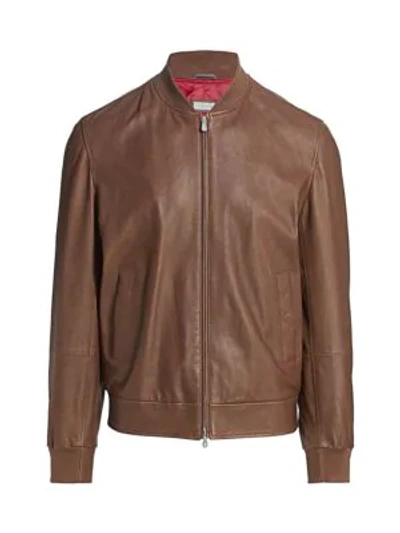 Brunello Cucinelli Soft Leather Bomber Jacket In Brown