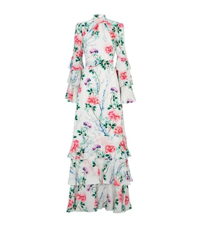 Andrew Gn Belted Floral Silk Dress