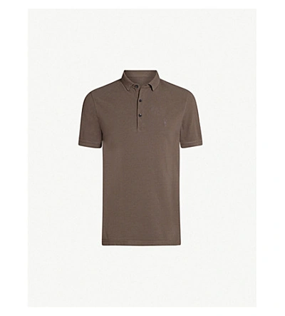 Allsaints Parlour Cotton-blend Polo-shirt* In Olive Green