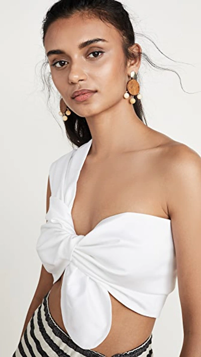 Just Bee Queen Sol Knotted One-shoulder Crop Top In White