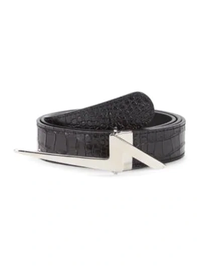 Giuseppe Zanotti Flash Croc-embossed Leather Belt In Black