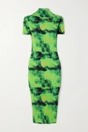 VERSACE EMBROIDERED TIE-DYED RIBBED SILK-JERSEY MIDI DRESS