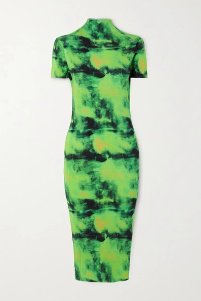 Versace Embroidered Tie-dyed Ribbed Silk-jersey Midi Dress In Green