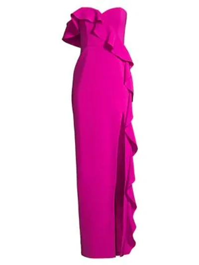 Aidan Mattox Strapless Cascading Flounce Crepe Column Dress In Magenta