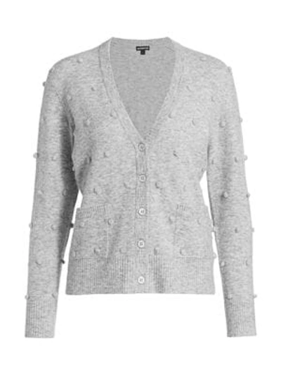 Minnie Rose Bobbles Pom-pom Cardigan In Light Heather