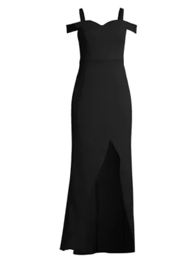 Bcbgmaxazria Cold-shoulder Hi-lo Gown In Black