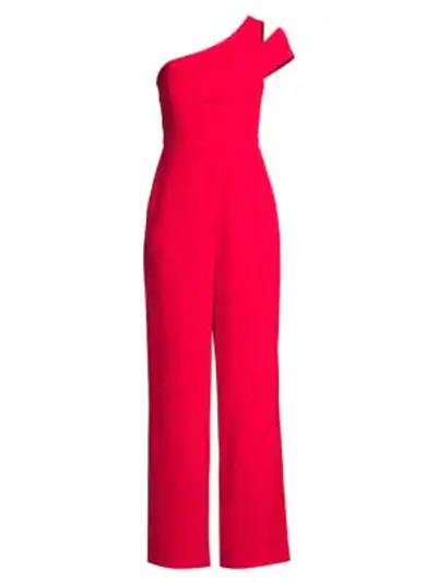 Bcbgmaxazria One-shoulder Peplum Jumpsuit In Burnt Red