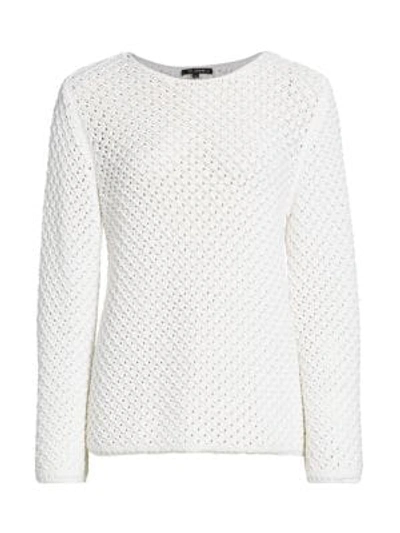 St John Open Basketweave Knit Bell Sleeve Sweater In White