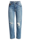 MOTHER The Tomcat High-Rise Ankle Straight-Leg Distressed Embroidered Jeans