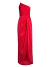 Aidan Mattox One-shoulder Draped Charmeuse Column Gown In Red
