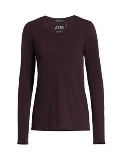 Atm Anthony Thomas Melillo Heathered Jersey Long-sleeve Crewneck Tee In Heather Maroon