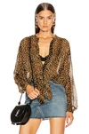 Saint Laurent Oversized Tie-up Shirt In Leopard-print Wool Etamine In Leopard