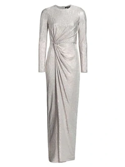 St John Lame Cloque Twisted Gown In Gold