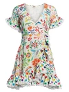 All Things Mochi Valeria Floral Silk Wrap Dress In White Floral