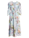 HEMANT & NANDITA Floral-Print Tie Cutout Puff-Sleeve Flounce Midi Dress