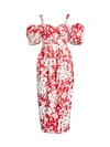 ROSIE ASSOULIN Off-The-Shoulder Puff-Sleeve Floral Silk Midi Dress