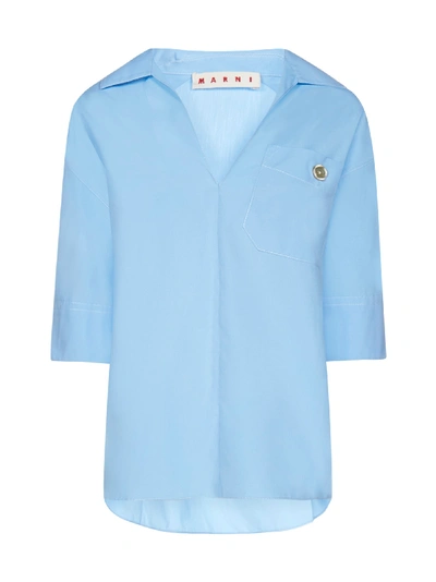Marni Bluse S/s Polo Neck Shirt In Zaffiro