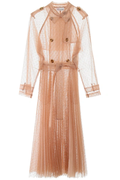 Red Valentino Plumetis Tulle Long Trench In Beige