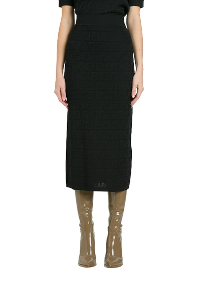 Fendi Ff-motif Jacquard Knit Pencil Skirt In Nero