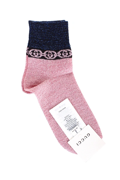 Gucci Pink And Blue Lamé Socks In Roseate/blue