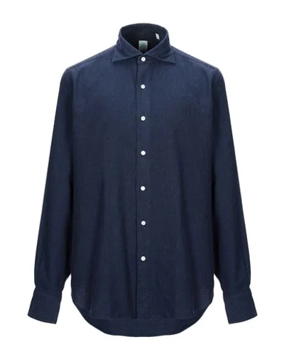 Finamore 1925 Solid Color Shirt In Dark Blue