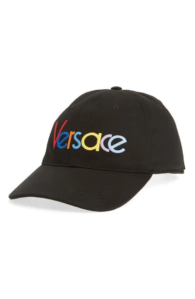 Versace Rainbow Logo Baseball Cap In Nero/ Multi