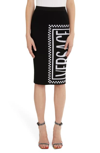 Versace Logo Knit Skirt In Black